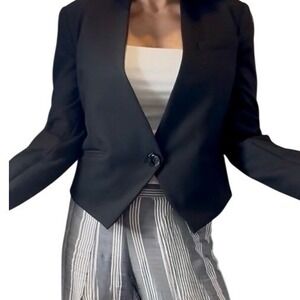 Marna Ro Blazer Tuxedo Style One Button Structured Cropped Jacket Small USA Made